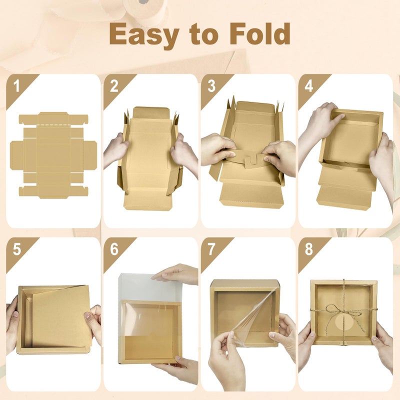 biguphate 30 Sets Kraft Paper Cardboard Boxes  6.5X 6.5X 2 Inches Gift Boxes With Clear Window  Homemade Soap Box With Blank Tags Jute String And Raffia  Small Gift Boxes For Jewelry  Candy  Wrapping Party Favor - Image 3