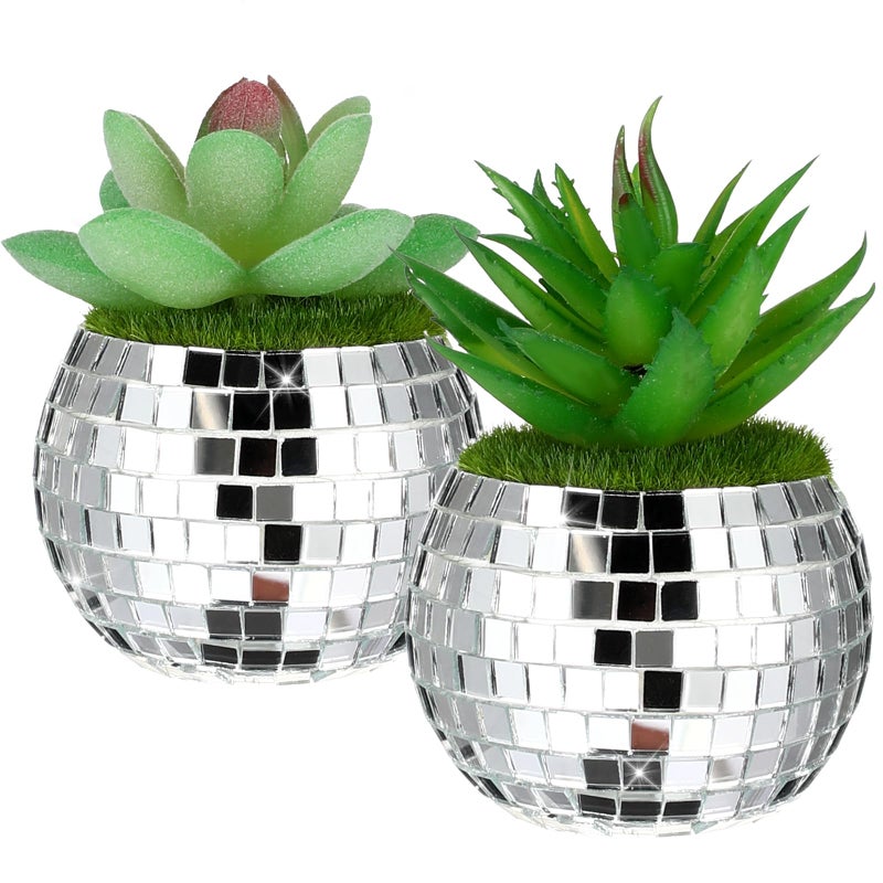 Skybooly Skybooly Disco Ball Succulents Plants Small Artificial Fake Plants Faux Succulents in Pots Mini Succulent Plants  - Image 2