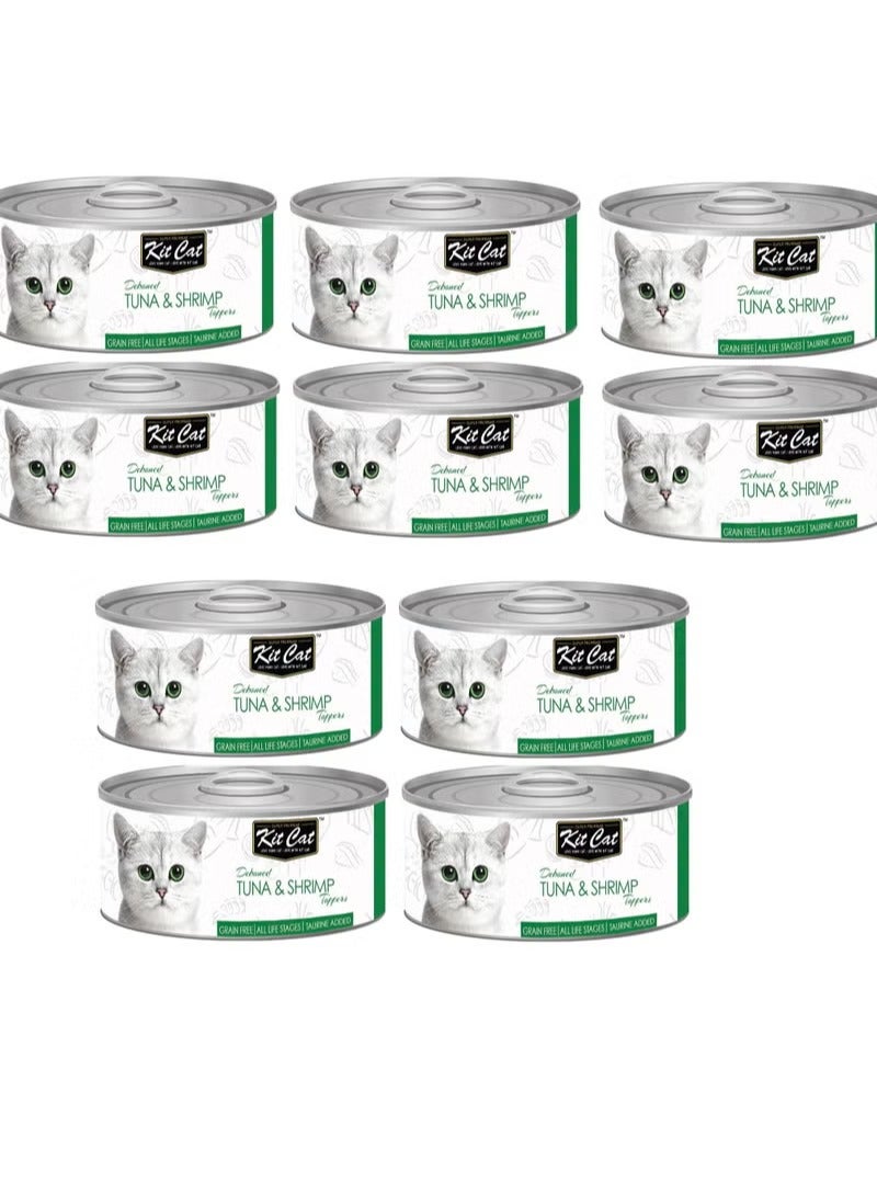 Kit Cat 10PC's Kit Cat Deboned Tuna & Shrimp Toppers Wet Cat Food 80g Cans - Image 1