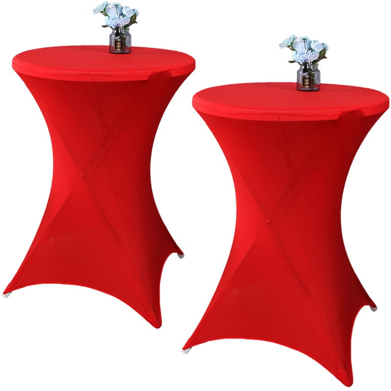 Fhberni 2 Pack 32x43 Inch Red Cocktail Tablecloth Spandex Round Fitted Table Cover for Wedding Banquet Event Party