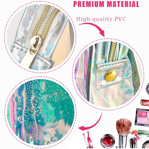 TotePrint حقيبة مكياج شفافة بتصميم ليزر وردية اللون مع لمسة هولوجرافية مقاومة للماء من PVC للنساء (وردية) - Image 3