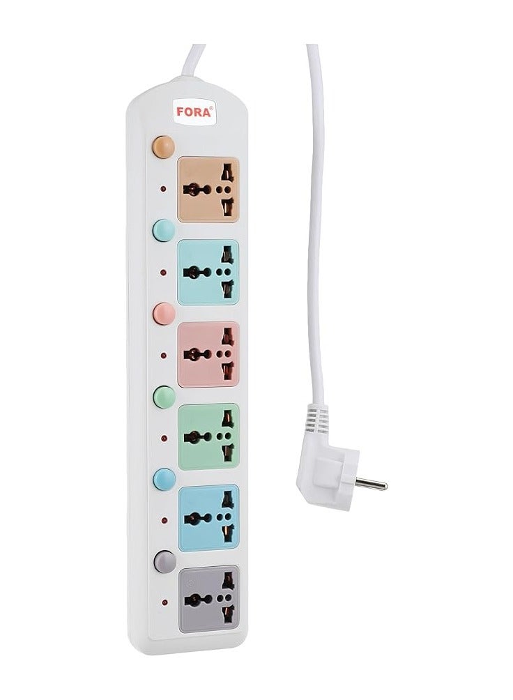 general 6-outlet electrical strip, 3 meters long, multi-colored from Fora