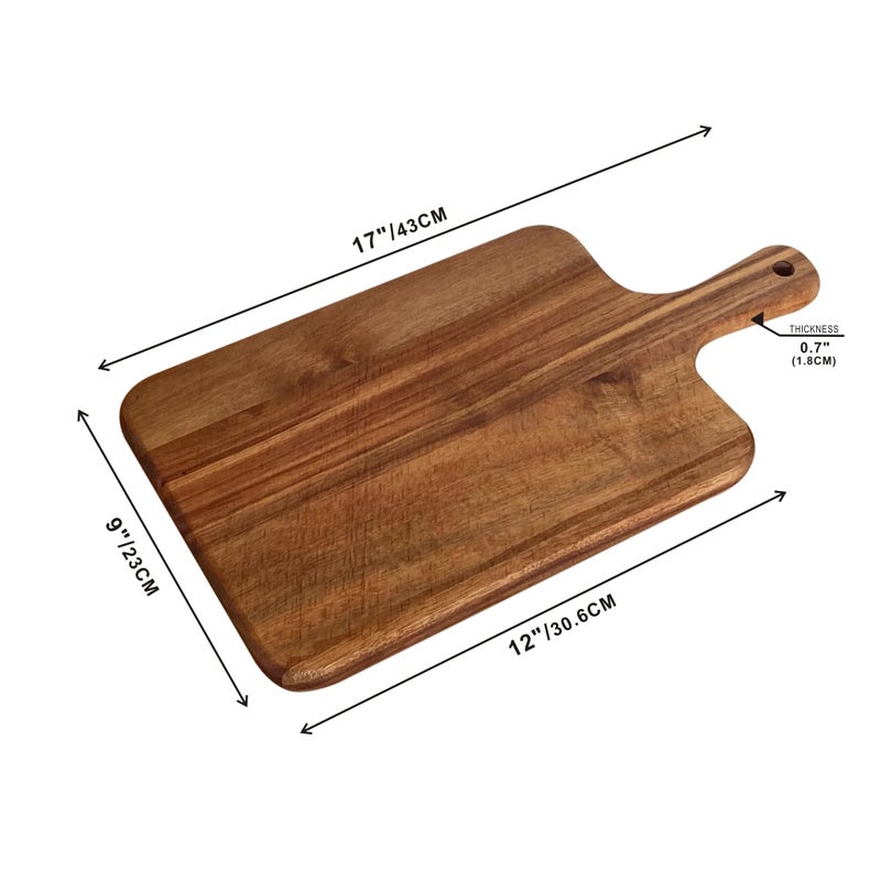 Cregugua 17x9 Inch Acacia Cutting Board Wood Serving Board with Handle Acacia Chopping Board for Home Kitchen Wedding Party - Image 2