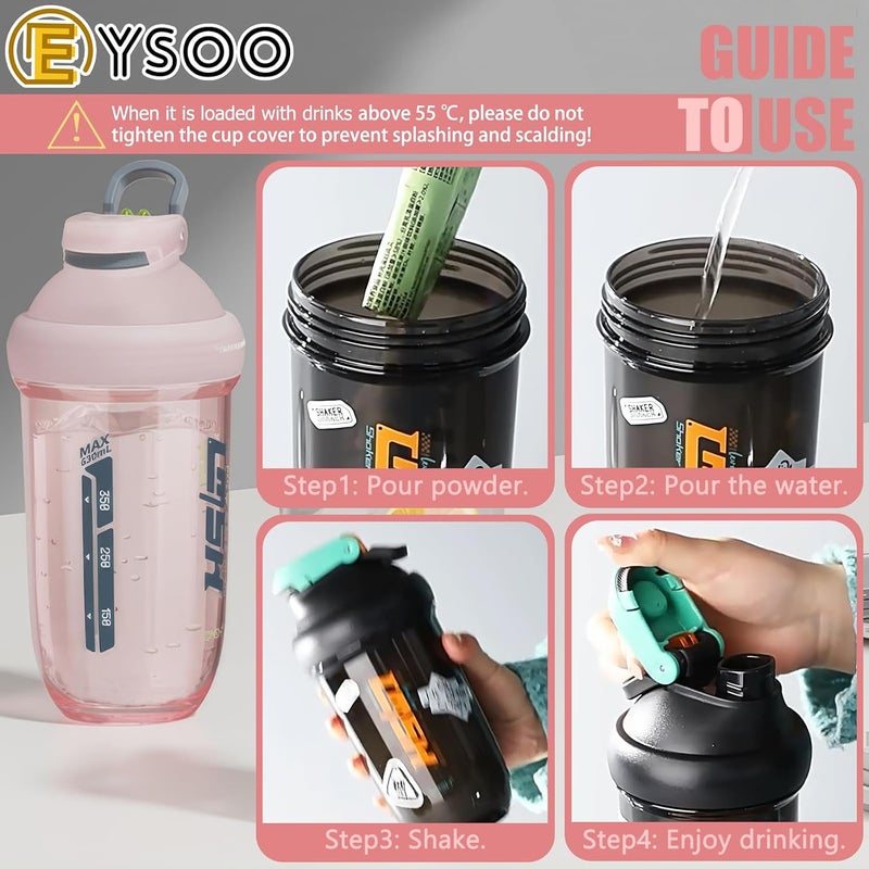 EYSOO Protein Shaker Bottle 630ml / 22 oz Shaker Bottle Leakproof BPA Free Protein Shake Cup with Blender Ball for Gym Fitness (Pink) - Image 3