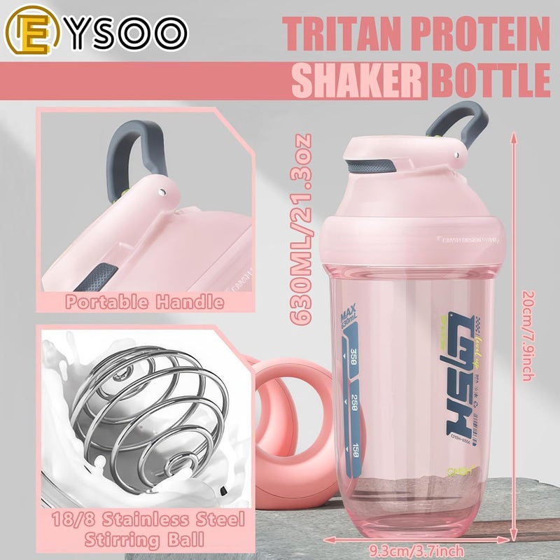 EYSOO Protein Shaker Bottle 630ml / 22 oz Shaker Bottle Leakproof BPA Free Protein Shake Cup with Blender Ball for Gym Fitness (Pink) - Image 2