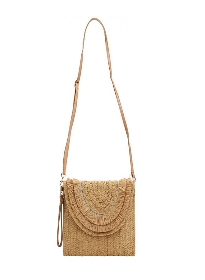 Gets Summer Handmade Crossbody Bag Straw Clutch Envelope Purse Wallet for Women (Raffia Fringed Khaki) - Image 3