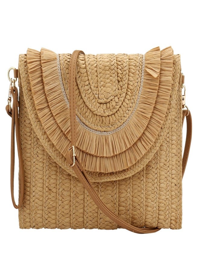 Gets Summer Handmade Crossbody Bag Straw Clutch Envelope Purse Wallet for Women (Raffia Fringed Khaki) - Image 1