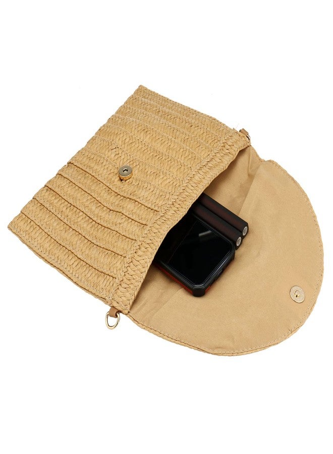 Gets Summer Handmade Crossbody Bag Straw Clutch Envelope Purse Wallet for Women (Raffia Fringed Khaki) - Image 4