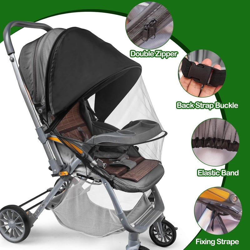 Wanateber Baby Mosquito Net for Stroller Sun Shade, 2-in-1 Stroller Cover for Sun Protection with Two-Way Zipper and Storage Bag, Breathable Strollers Bug Net Suitable for Bassinet, Cradle, Car Seat – Black - Image 5
