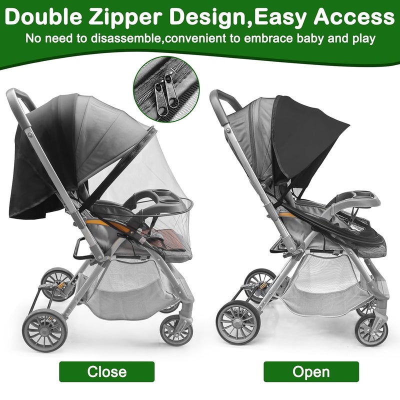 Wanateber Baby Mosquito Net for Stroller Sun Shade, 2-in-1 Stroller Cover for Sun Protection with Two-Way Zipper and Storage Bag, Breathable Strollers Bug Net Suitable for Bassinet, Cradle, Car Seat – Black - Image 3