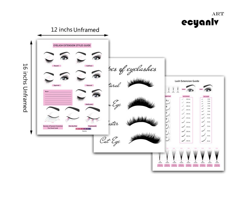 Ecyanlv Beauty Salon Wall Art Decor Eyelash Extension Guide Posters Lash Extension Form Canvas Print Painting Decor Eyelash Technician Forms Modern Picture for Bedroom Women 12x16x3 inch No Frame - Image 5