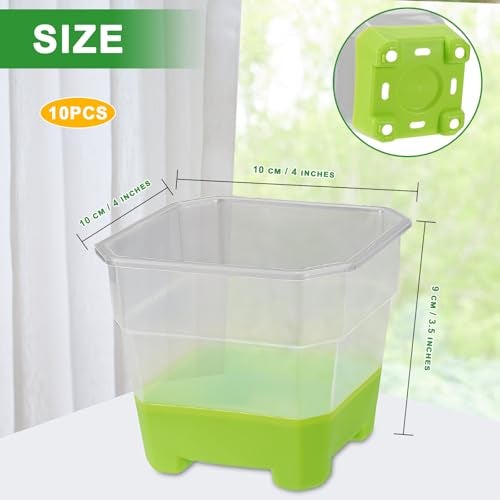 Aobiono 10 Packs 4 Inch Clear Nursery Pots with Reinforced Silicone Base for Easy Transplant, Reusable Seed Starter Seedling Small Plant Flower Pots with Drainage (Green, 10 Packs) - Image 3