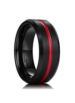 كينج ويل خاتم زفاف King Will Thin Red Groove Black من كربيد التنغستن المصقول مريح الملاءمة مقاس 10  - Image 1