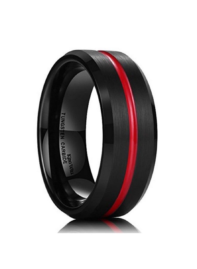 كينج ويل خاتم زفاف King Will Thin Red Groove Black من كربيد التنغستن المصقول مريح الملاءمة مقاس 10 - Image 1