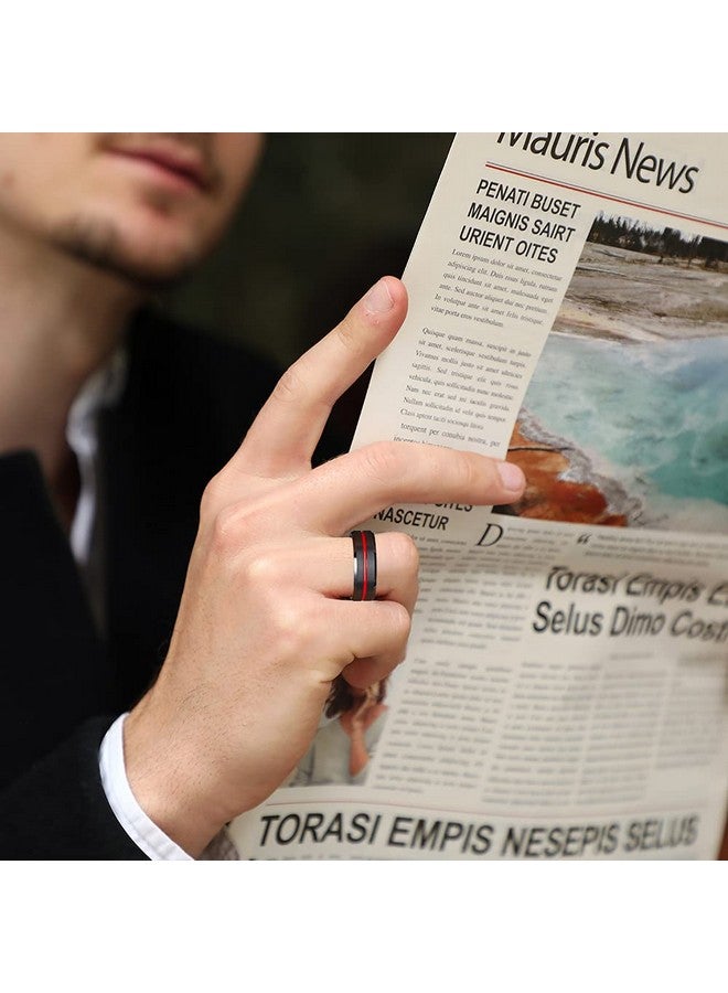 كينج ويل خاتم زفاف King Will Thin Red Groove Black من كربيد التنغستن المصقول مريح الملاءمة مقاس 10 - Image 4