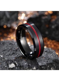 كينج ويل خاتم زفاف King Will Thin Red Groove Black من كربيد التنغستن المصقول مريح الملاءمة مقاس 10  - Image 2
