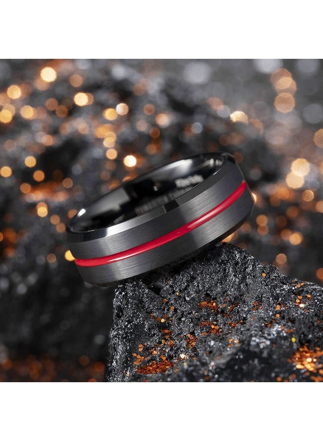 كينج ويل خاتم زفاف King Will Thin Red Groove Black من كربيد التنغستن المصقول مريح الملاءمة مقاس 10 - Image 3