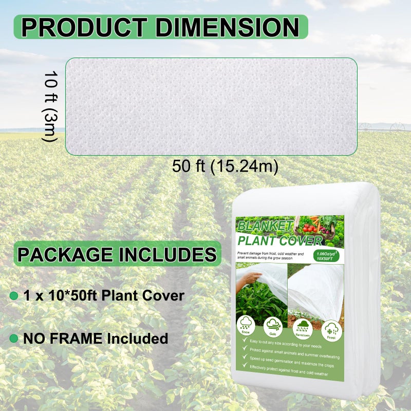 YDSL Plant Covers Freeze Protection 10FTÃ—50FT, 1.06 oz/ydÂ² Floating Row Covers for Garden Beds Pest/Sun Protection, Frost Cloths for Outdoor Plants for Vegetables Flowers Fruits Winter Protection - Image 4
