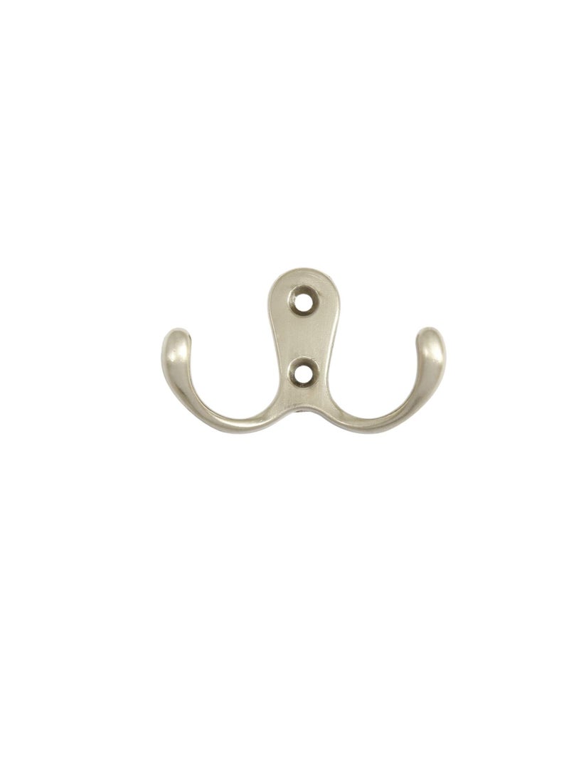 Metal Double Coat Wall Hook, Silver - Image 1