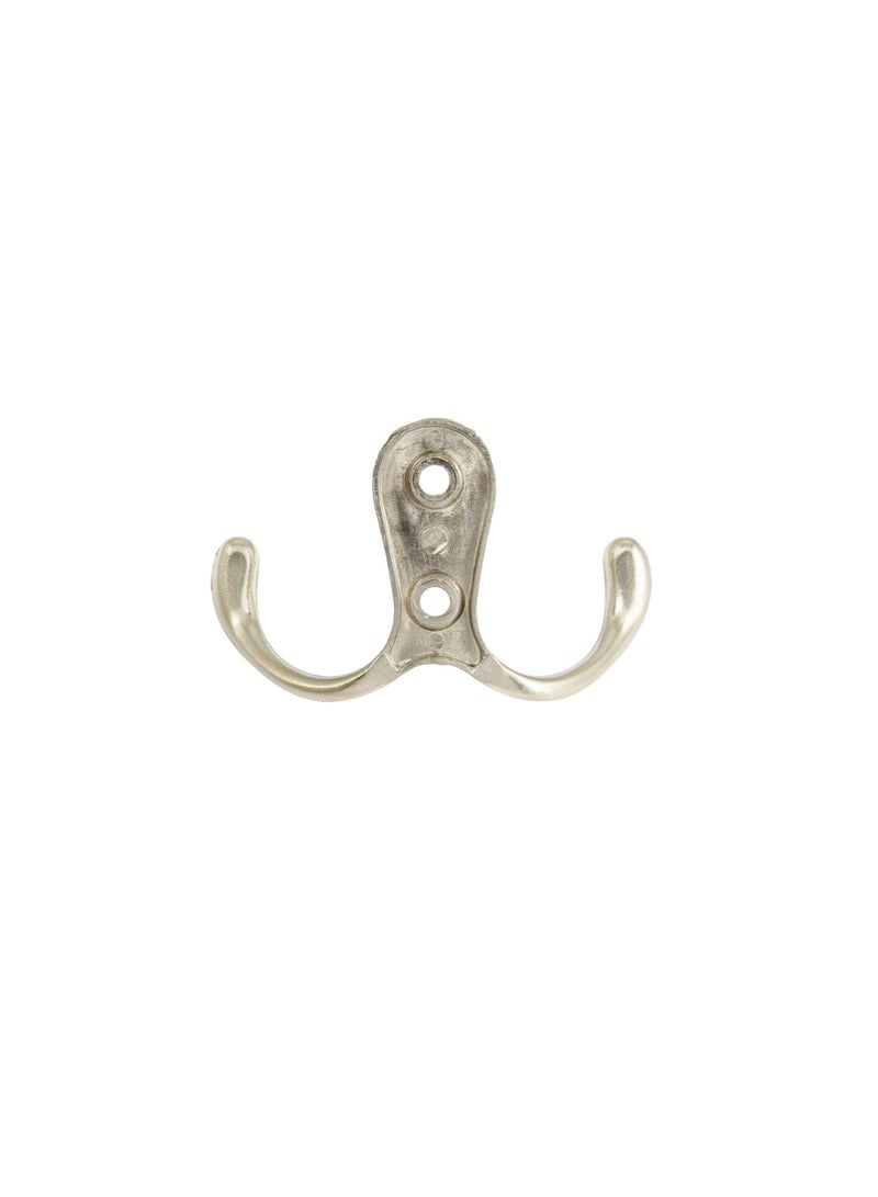 Metal Double Coat Wall Hook, Silver - Image 3