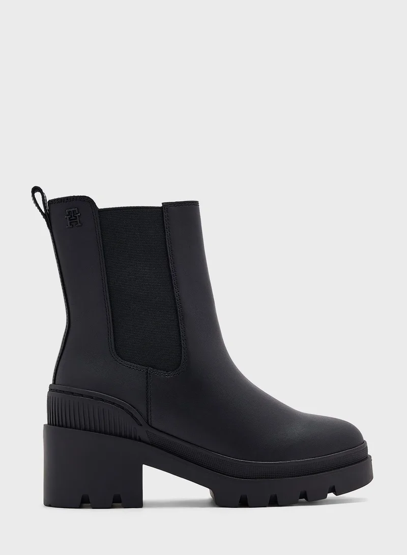 TOMMY HILFIGER Casual Leather Mid Heel Ankle Boots