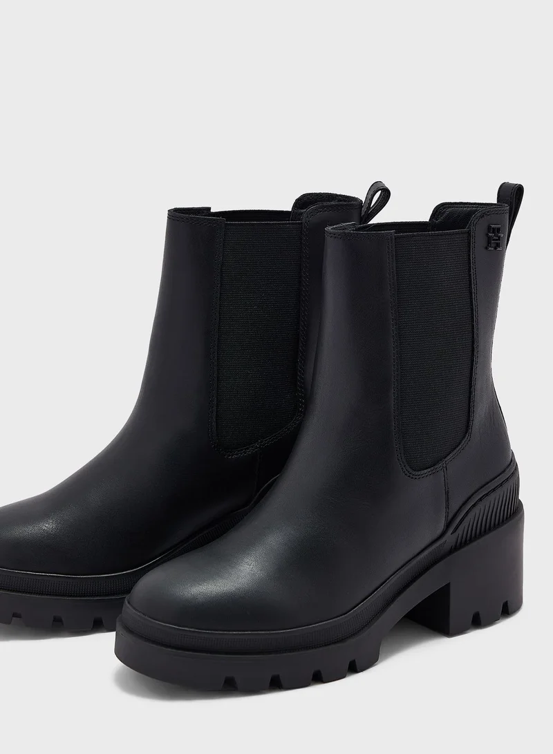 TOMMY HILFIGER Casual Leather Mid Heel Ankle Boots