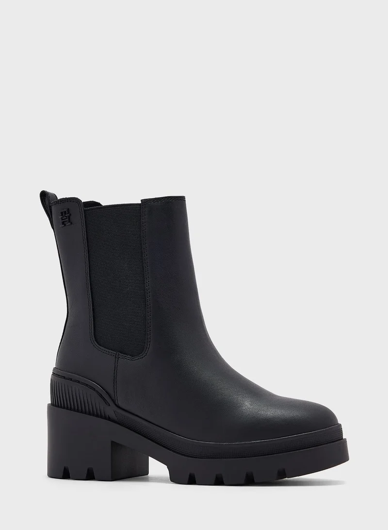 TOMMY HILFIGER Casual Leather Mid Heel Ankle Boots