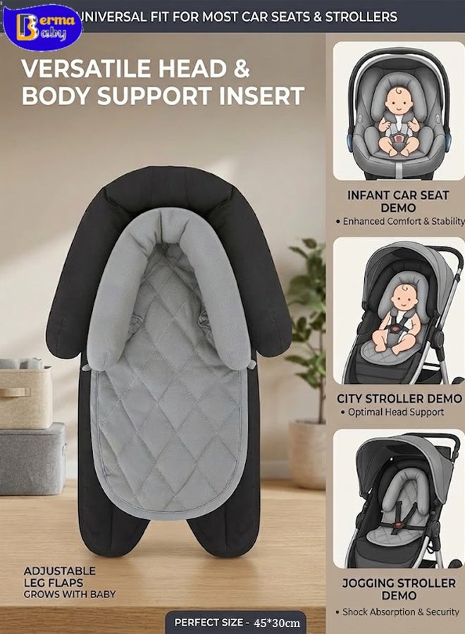 Berma Baby Baby Car Seat Head Support Pillow (0-3 Years) - 2-in-1 Adjustable Growth Cushion for Anti-Flat Head & Neck Support, Universal for Car Seats, Strollers, Cradles | Removable & Washable (Black/Gray) - Image 1