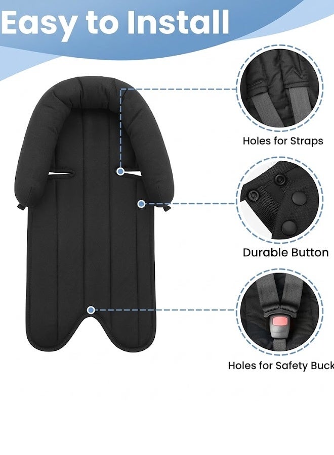 Berma Baby Baby Car Seat Head Support Pillow (0-3 Years) - 2-in-1 Adjustable Growth Cushion for Anti-Flat Head & Neck Support, Universal for Car Seats, Strollers, Cradles | Removable & Washable (Black/Gray) - Image 4