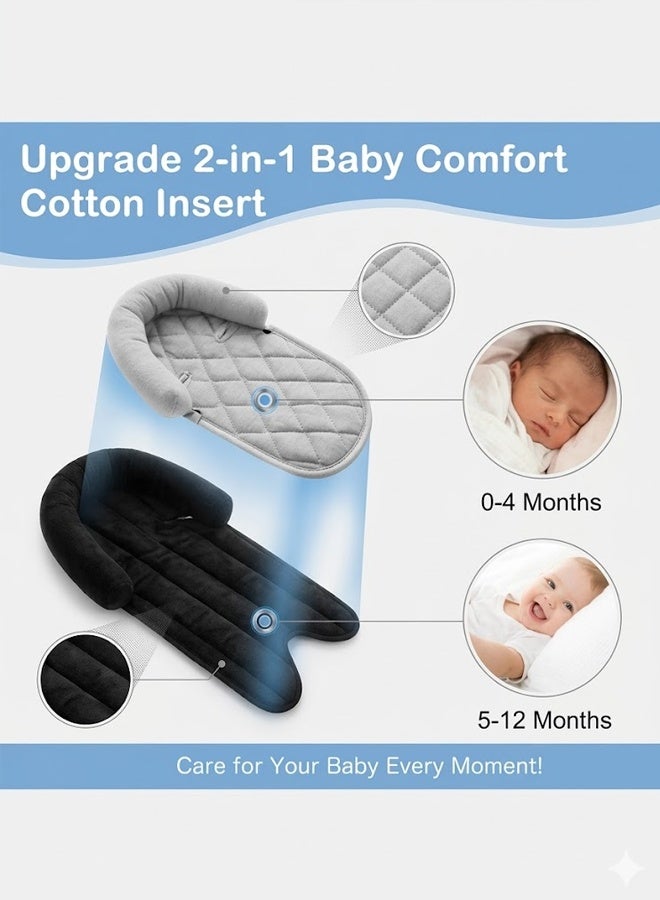 Berma Baby Baby Car Seat Head Support Pillow (0-3 Years) - 2-in-1 Adjustable Growth Cushion for Anti-Flat Head & Neck Support, Universal for Car Seats, Strollers, Cradles | Removable & Washable (Black/Gray) - Image 5