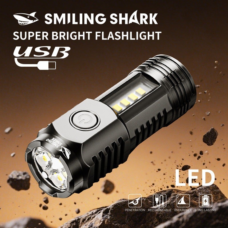 SMILING SHARK Mini LED Flashlight with Hand Crank Charging - Portable Outdoor Lighting - Image 2