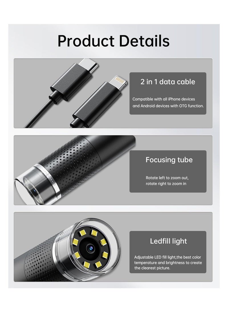 Handheld Digital Microscope Camera, 50X-1600X Magnification USB Pocket Microscopes Camera, HD Fixed Focus Magnifier, for Adults Kids with 8 Adjustable LED, Coin Magnifier for iPhone, iPad, Android