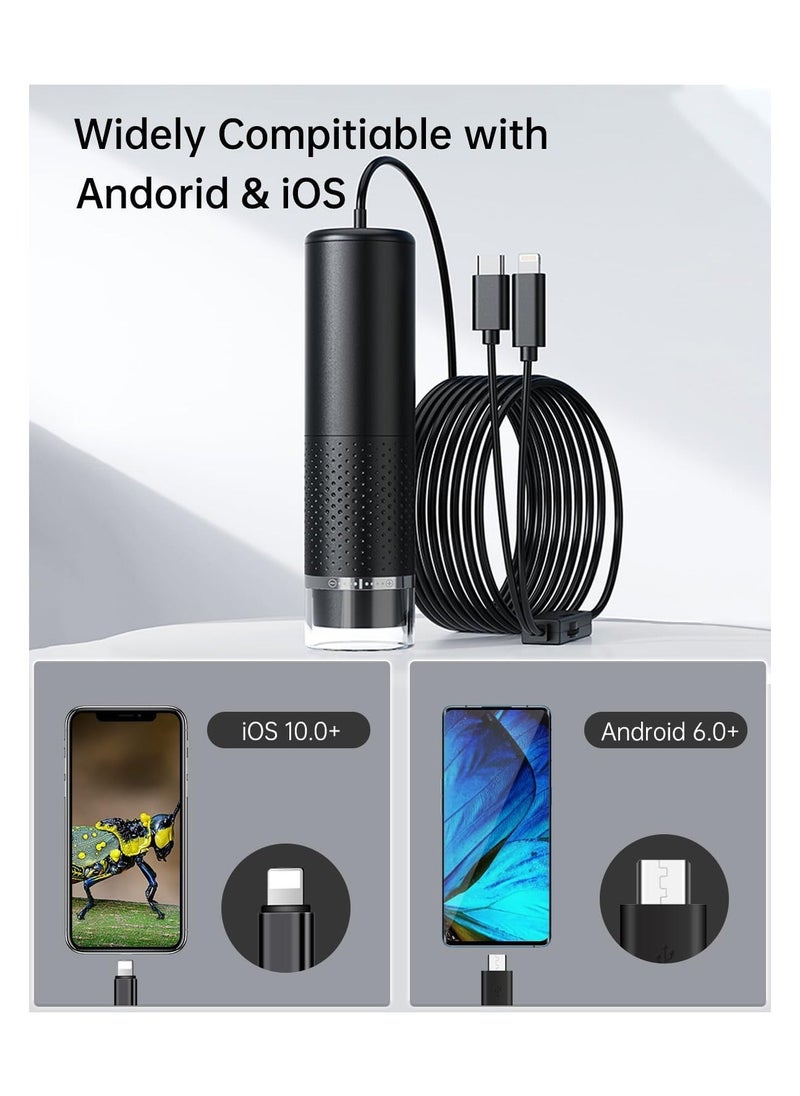 Handheld Digital Microscope Camera, 50X-1600X Magnification USB Pocket Microscopes Camera, HD Fixed Focus Magnifier, for Adults Kids with 8 Adjustable LED, Coin Magnifier for iPhone, iPad, Android