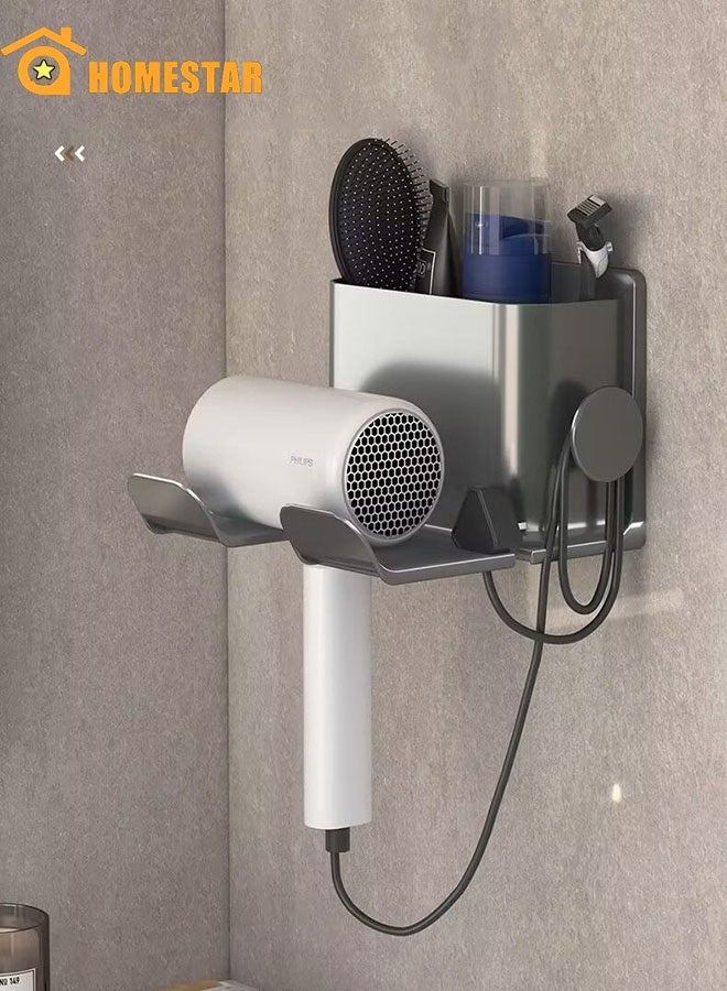 HOMESTAR Hair Dryer Holder Wall Mounted, Blow Dryer Organizer for Bathroom, Aluminum Alloy Multi-functional Hair Dryer Rack for Dyson - Image 1