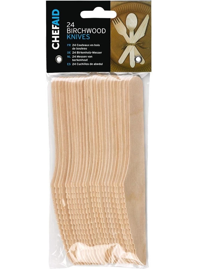 Chef Aid Birch Wooden Cutlery Pack Of 24 Knives - Fsc - Image 1