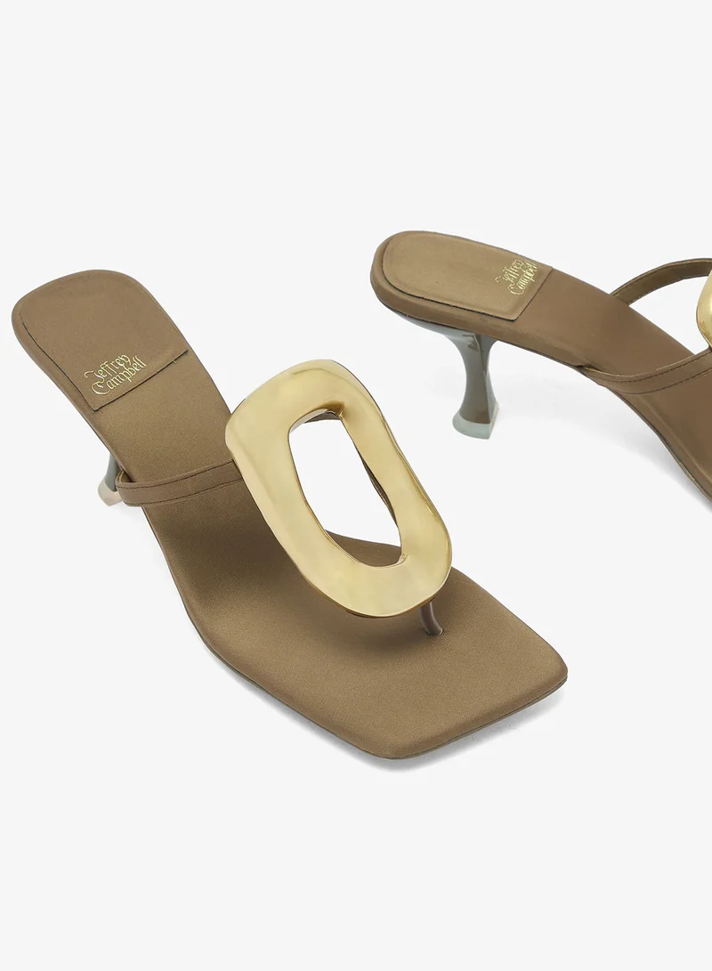 Jeffrey Campbell Brown Satin Gold Ornamented Thong Sandals for Women | Best Price UAE