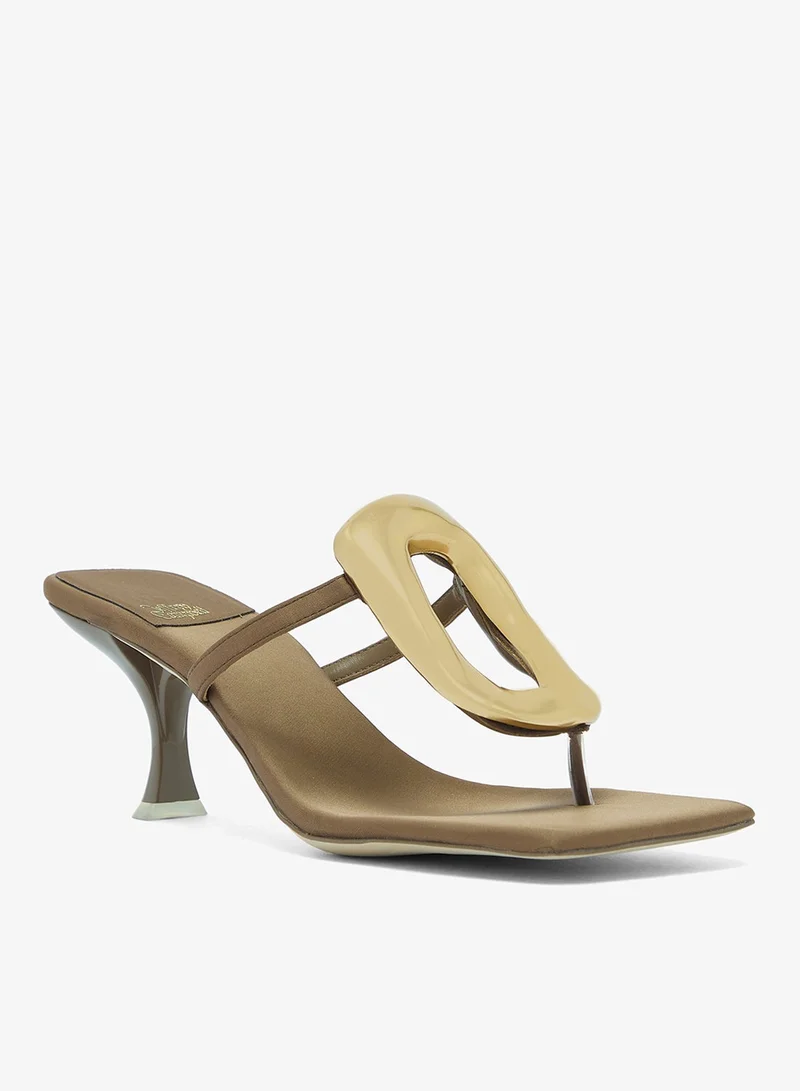 Jeffrey Campbell Brown Satin Gold Ornamented Thong Sandals for Women | Best Price UAE
