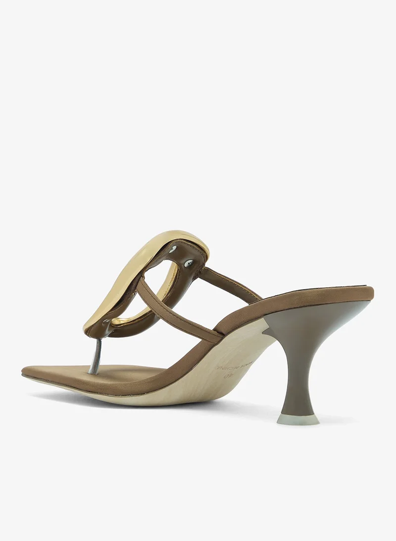 Jeffrey Campbell Brown Satin Gold Ornamented Thong Sandals for Women | Best Price UAE