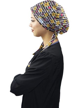 Nur Medikal Giyim Nur Medical Clothing Hijab Striped Daisy Patterned Doctor Nurse Hospital Cook Surgical Cap  - Image 2
