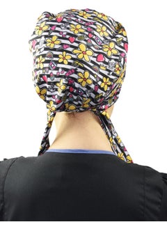 Nur Medikal Giyim Nur Medical Clothing Hijab Striped Daisy Patterned Doctor Nurse Hospital Cook Surgical Cap  - Image 3