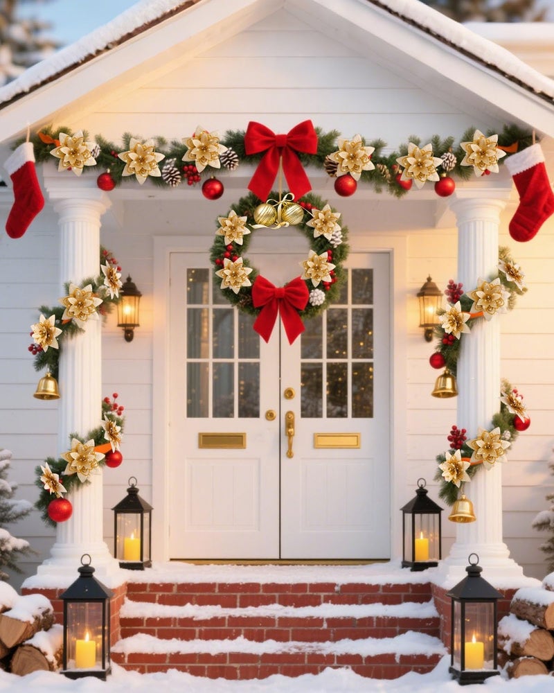 BAOTUJIA 12Pcs Gold Christmas Poinsettias Flowers Decoration Artificial Flowers for Xmas Tree Ornaments Suitable for Home Wreath Making Christmas Decorations Xmas Tree Decorations Items - Image 5