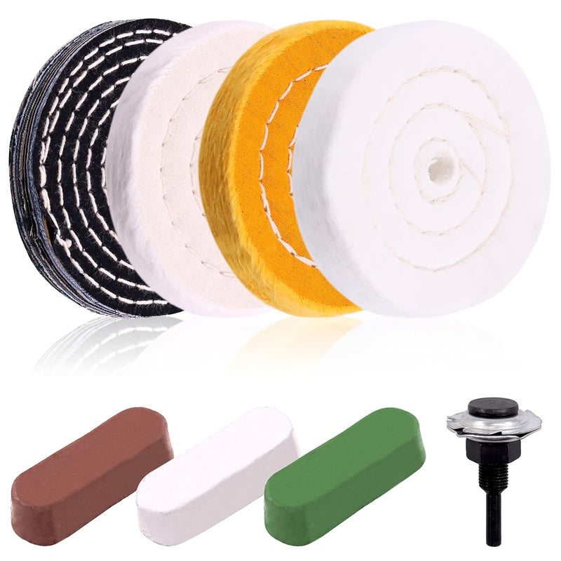 Keadic 8Pcs 4inch Buffing Polishing Wheel Kit Includes Polishing Compounds, Buffer Wheels for Polishing and 1/2" Arbor Hole, Polishing Pad Buffing Wheel Kit, Buffing Wheel for Bench Grinder - Image 1