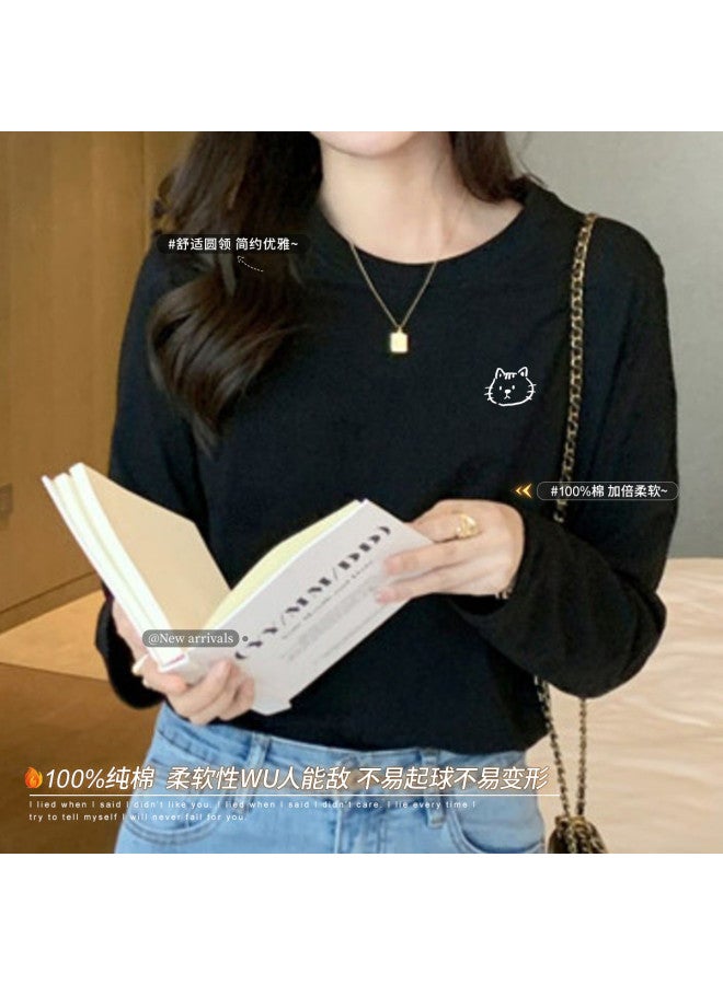 LANG SHA Women'S Long Sleeve Round Neck T-Shirt, Versatile Solid Color Print Base Layer Top, Women'S T-Shirt - Image 3