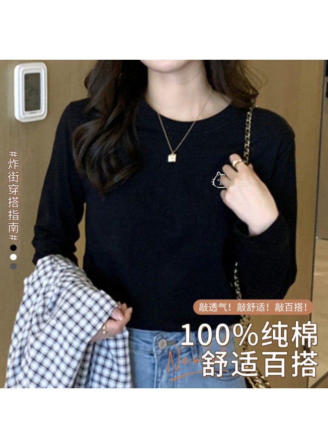 LANG SHA Women'S Long Sleeve Round Neck T-Shirt, Versatile Solid Color Print Base Layer Top, Women'S T-Shirt - Image 2