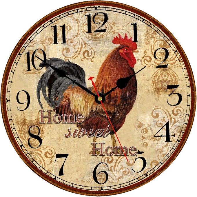 FARMHOUSE ROOSTER WALL CLOCK BATTERY OPERATED SILENT ARABIC NUMERALS CLOCK COUNTRY VINTAGE WALL CLOCKS FOR HOMEOFFICESCHOOL 8 INCH