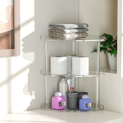 Sezanrpt 3 Tier Acrylic Corner Shelf Organizer Storage 9.5x9.5x15.7 Inch, Transparent Countertop Corner Shelf for Bathroom, Kitchen, Bedroom, Office, Study Room - Image 4