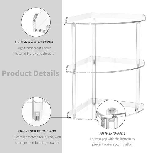 Sezanrpt 3 Tier Acrylic Corner Shelf Organizer Storage 9.5x9.5x15.7 Inch, Transparent Countertop Corner Shelf for Bathroom, Kitchen, Bedroom, Office, Study Room - Image 5