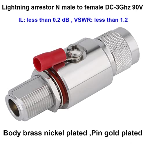 Riotaxy Lightning Arrestor N Male to Female Bulkhead 50 Ohm 0-3GHz with 90V Gas Tube Lightning Arrester - Image 2