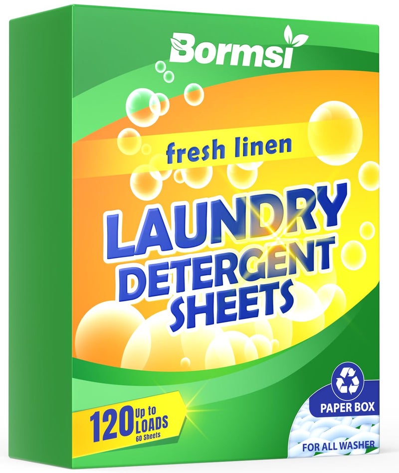 BORMSI Laundry Detergent Sheets Fresh Scent 120 Loads No Plastic Jug, Travel Laundry Soap Detergent 60 Sheets - Image 1