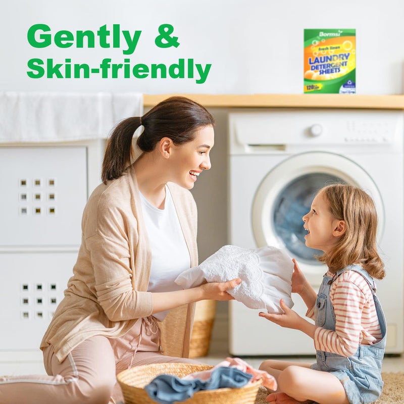 BORMSI Laundry Detergent Sheets Fresh Scent 120 Loads No Plastic Jug, Travel Laundry Soap Detergent 60 Sheets - Image 3